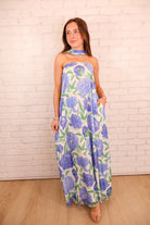 Garden Scarf Maxi Dress - Blue