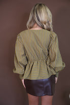 Martini Olive Striped Tie-Front Top — back view.