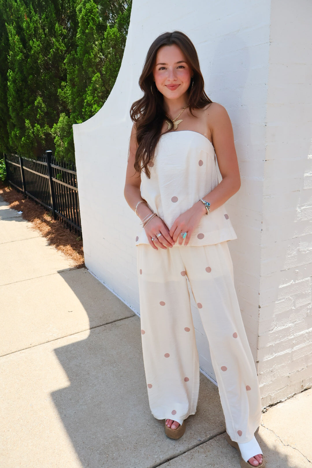 Sweet Spot Polka Dot Pants Set in Ecru