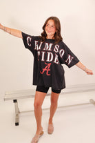 Washed black Alabama Crimson Tide distressed oversized tee on model