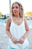 V-Neck Beaded Strap Tank Top
- Ivory