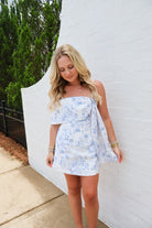 Blue Floral Print Dress with Drape