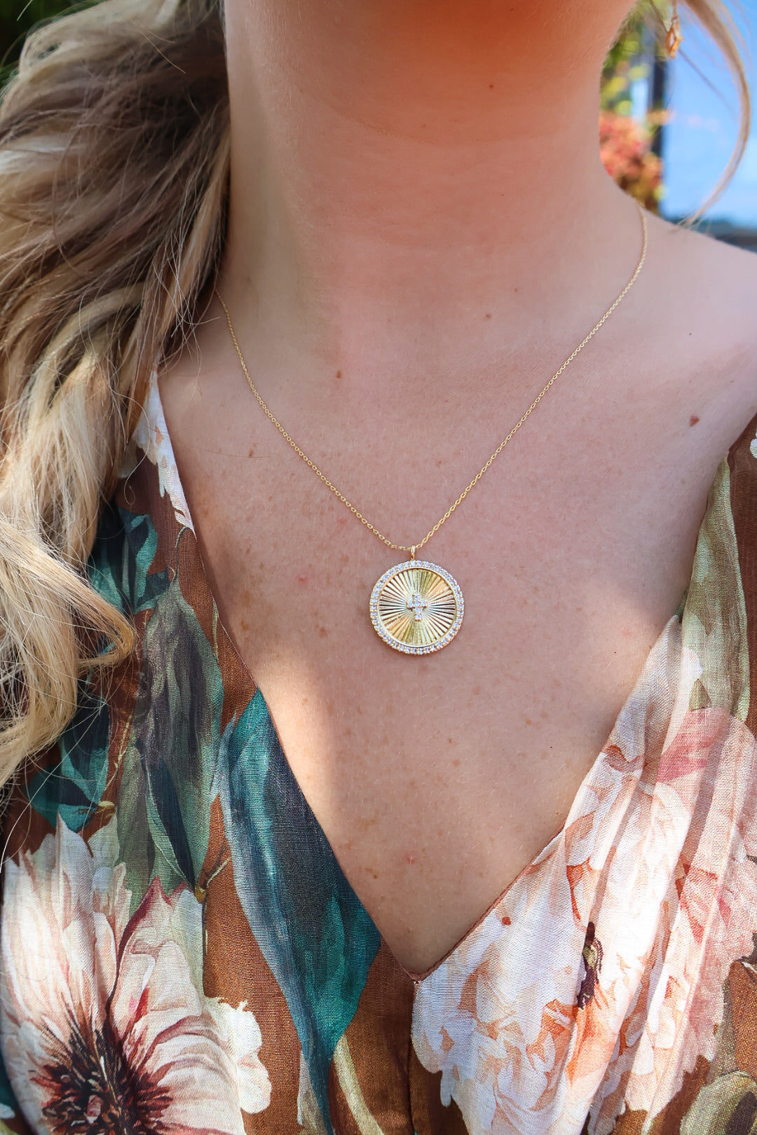 Round Gold Cross Medallion Necklace