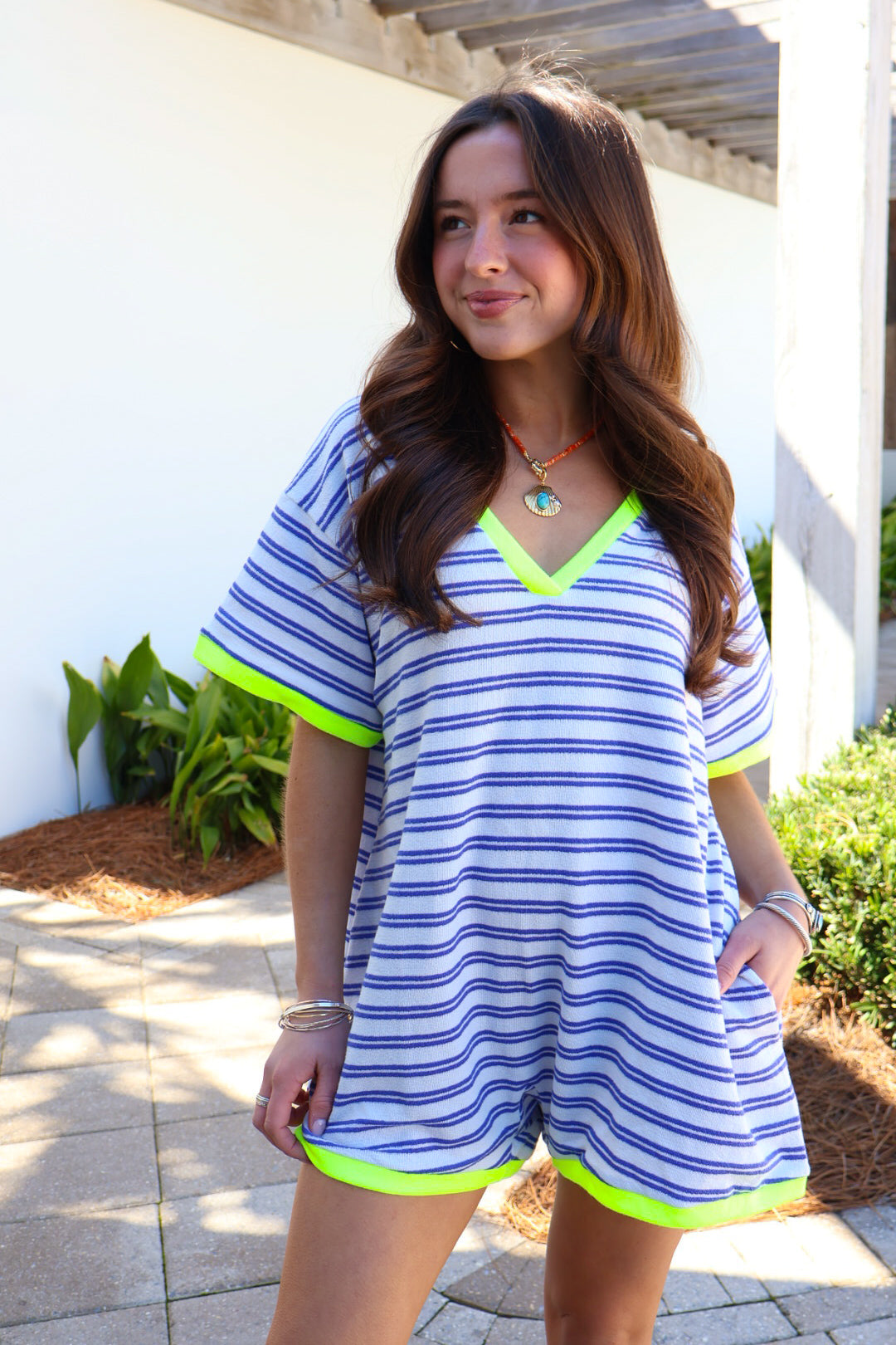 The Sunny Side Terry Romper - Blue/Yellow