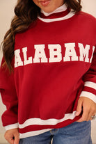 Crimson Alabama varsity mockneck pullover with white appliqué lettering — view 6