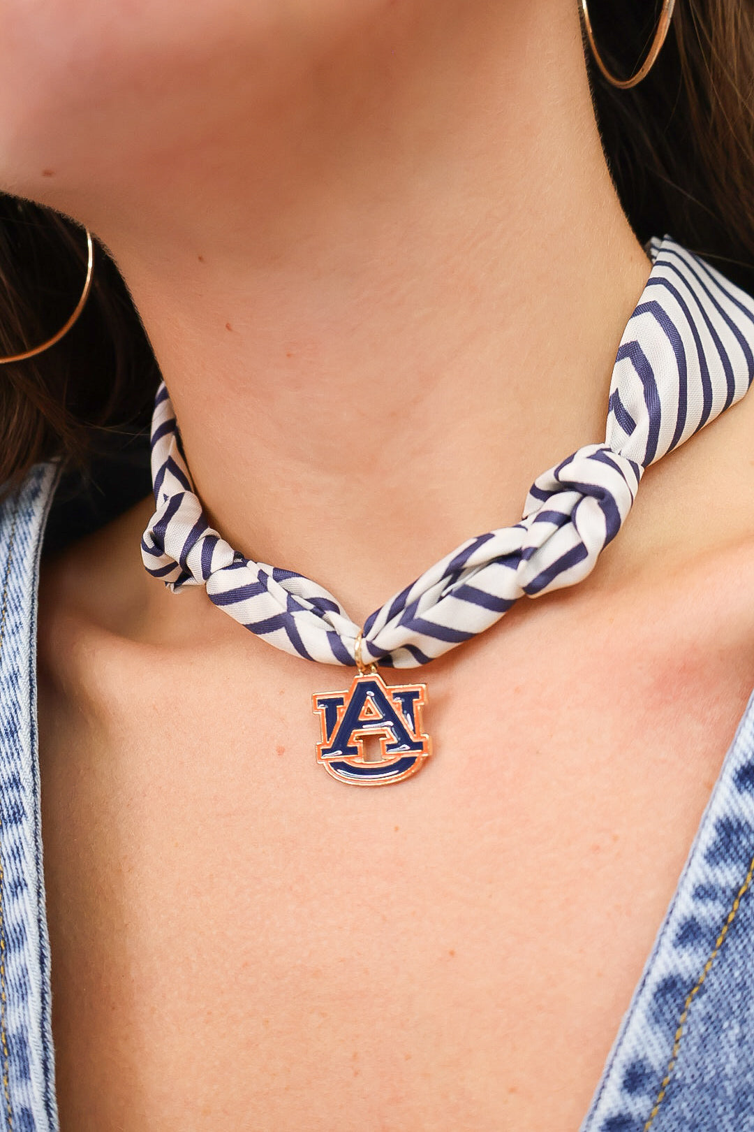 Gameday Scarf Necklace - Navy Stripe with AU Pendant