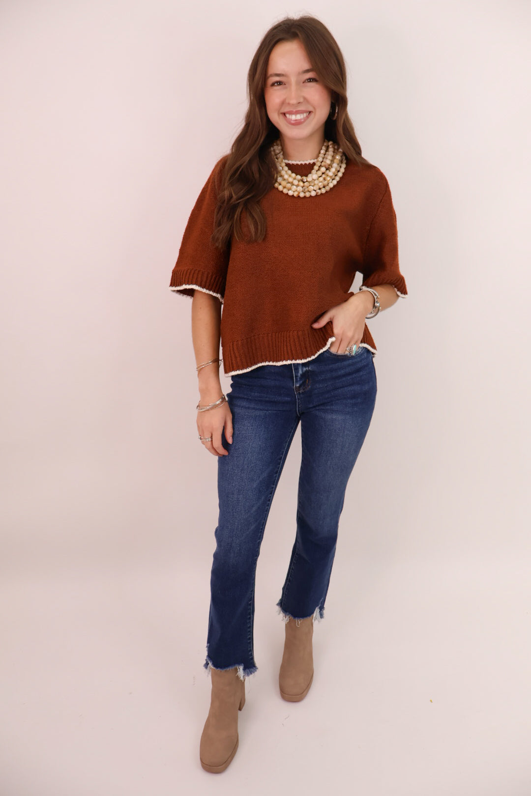 Rust Boxy Short Sleeve Sweater – Moda Boutique