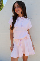 Washed Terry Top and Skort Set - Pink