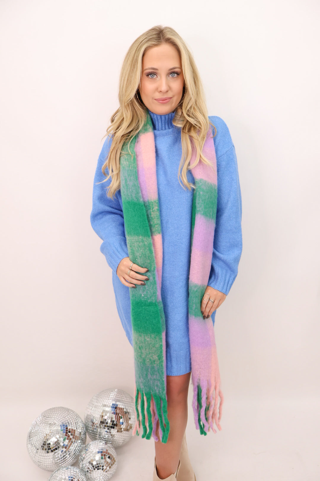 Oversized Plaid Scarf - Green Mix