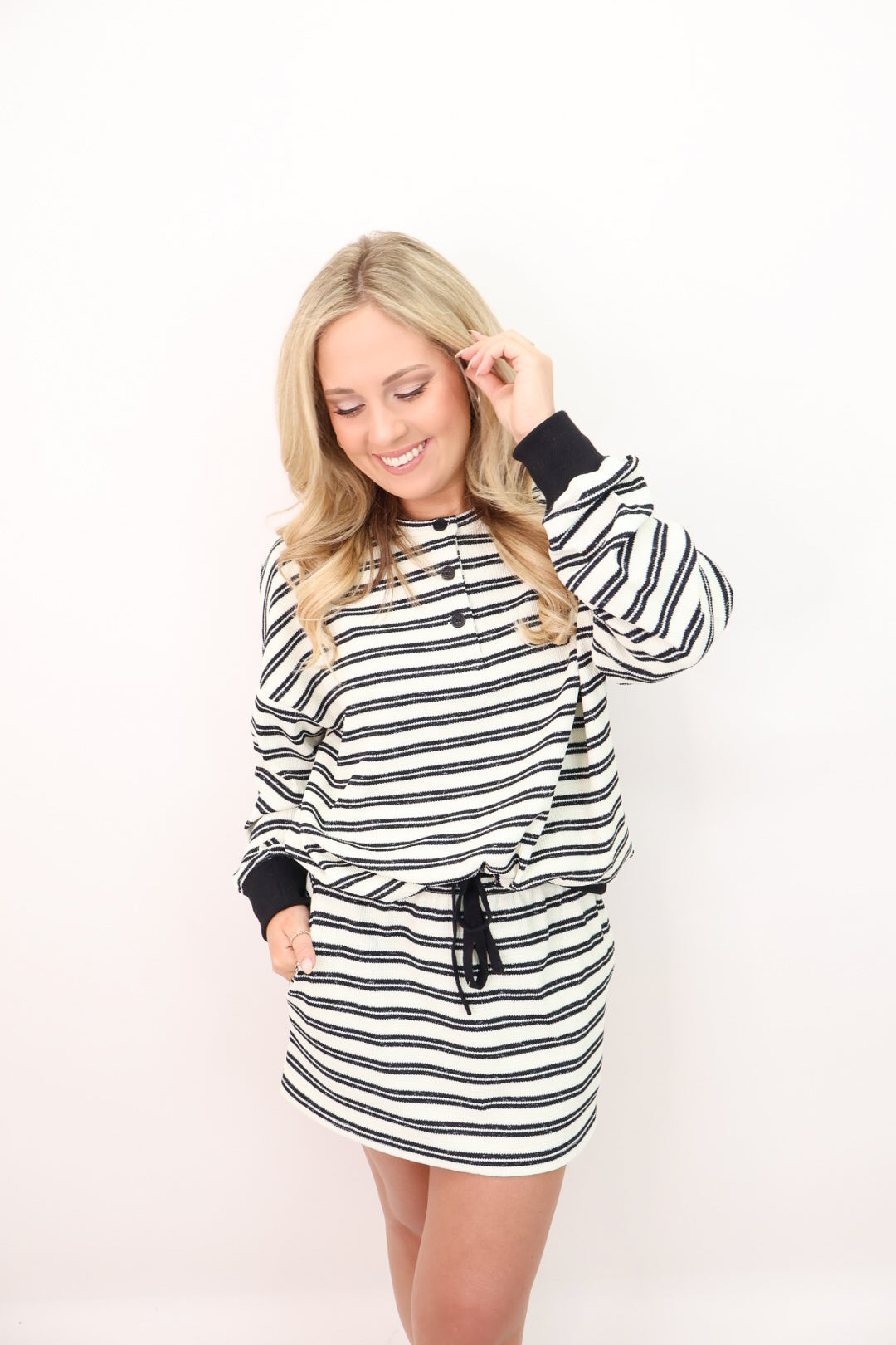 Striped Henley and Skort Casual Set