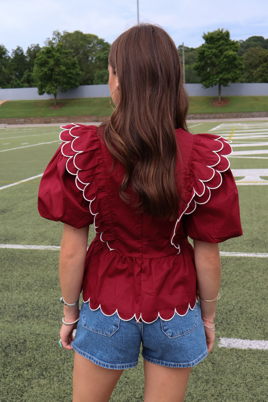 Scallop Edge Peplum Top - Crimson – Moda Boutique