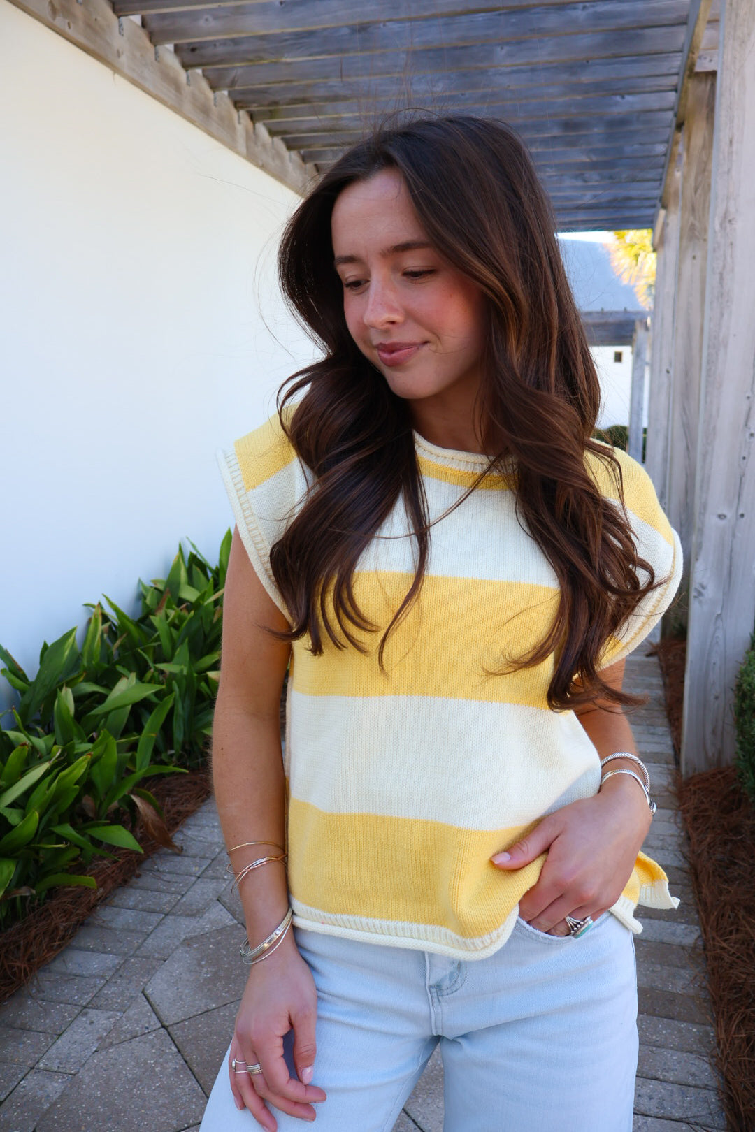 Striped Knit Summer Sweater Top – Yellow
