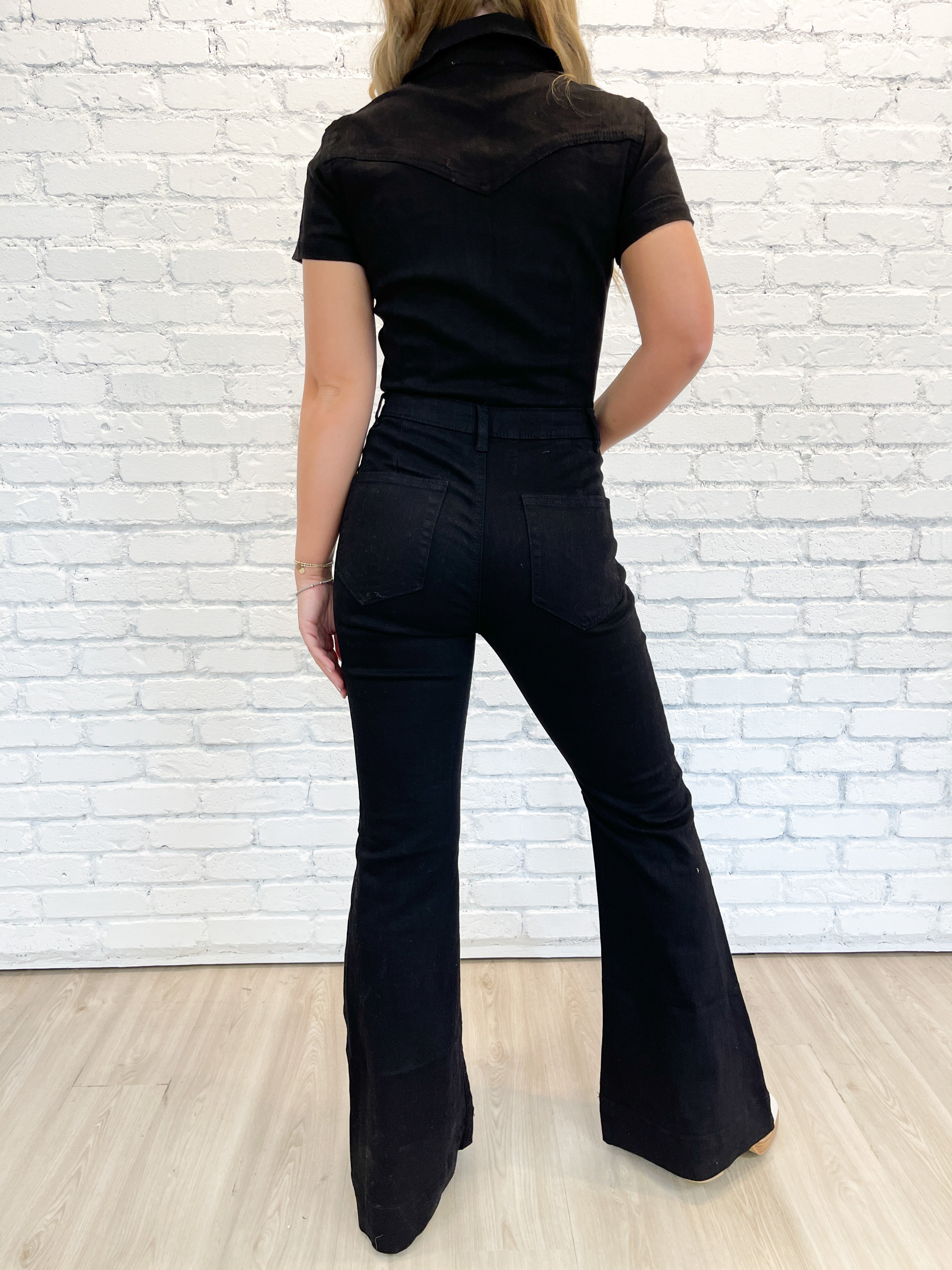 Western Denim Flare Jumpsuit - Black