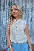 Cream Crochet Button Front Vest