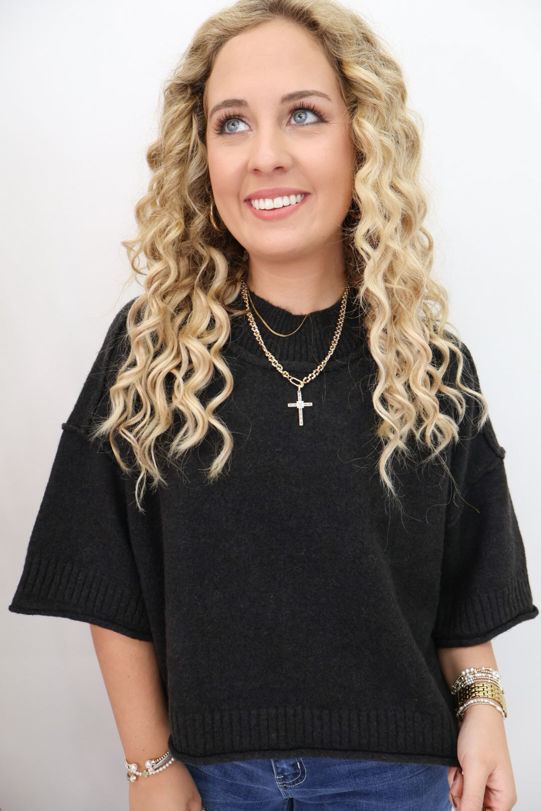 Boxy Sweater Top - Black