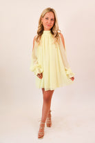 Citron Open Shoulder Chiffon Mini Dress