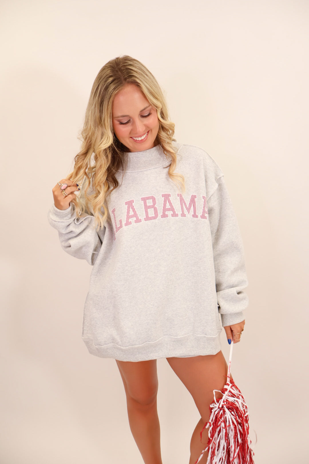 Alabama Pinstripe Embroidered Mock Neck Pullover - Gray