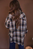 Plaid Button-Front Tunic Top — back view.
