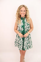 Embroidered Button Front Dress - Green