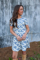 Blue Floral Button Front Mini Dress