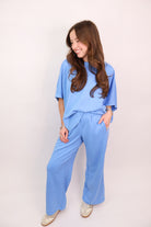 Casual Ribbed Pants Set - Blue