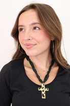 Black Scarf Necklace - Black Spotted Cross