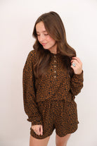 Soft Leopard Casual Shorts Set - Camel/Black