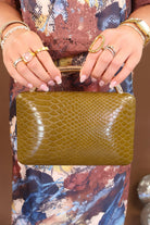 Olive Croc Embossed Clutch Handbag
