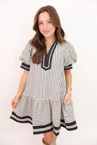 lack Striped Puff Sleeve Dress