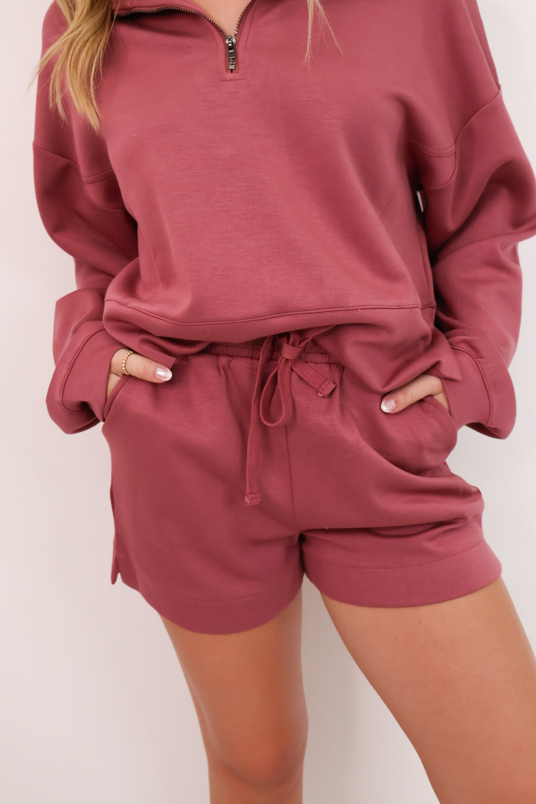 Quarter Zip Pullover and Shorts Set - Red Bean – Moda Boutique