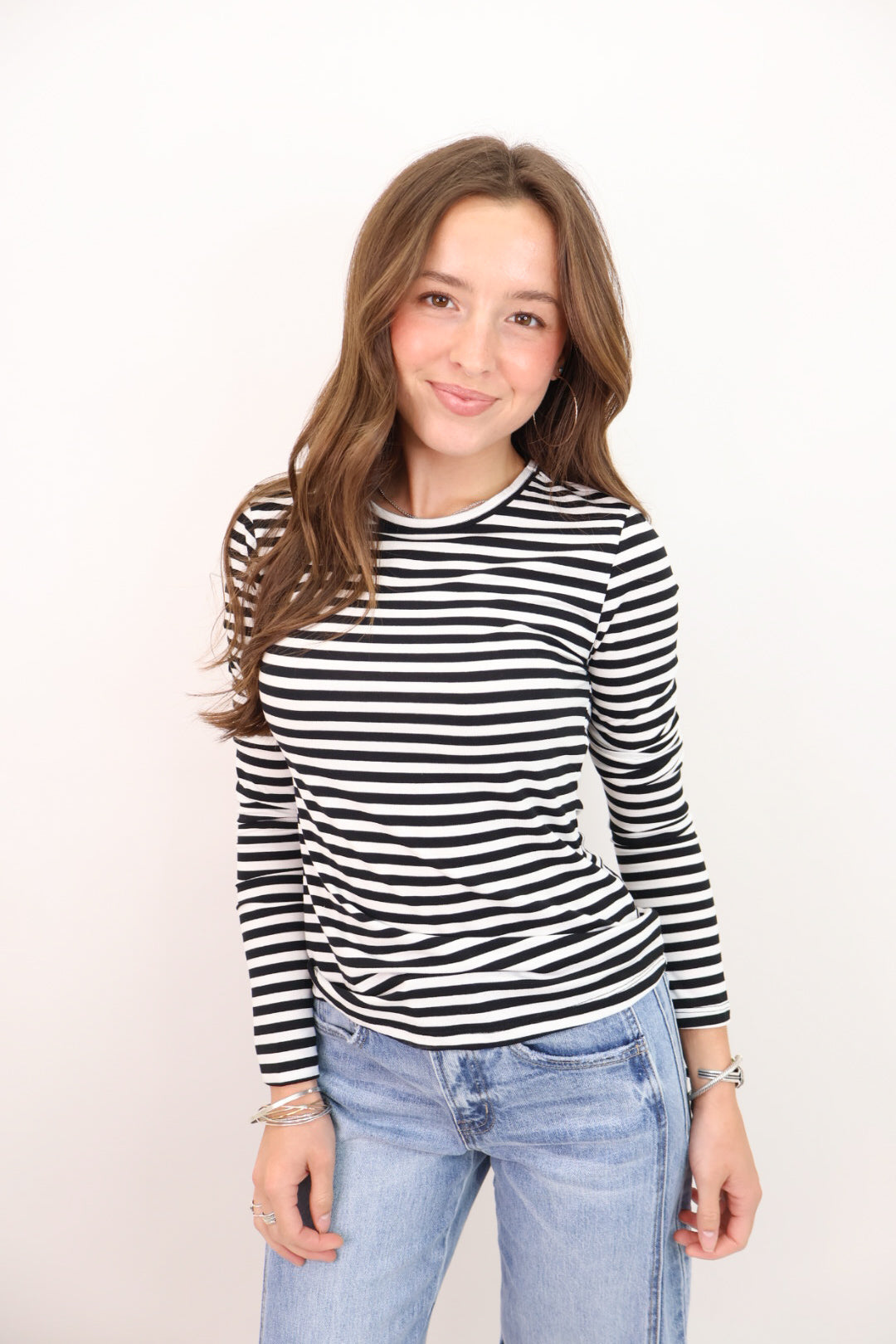 Everyday Striped Long Sleeve Tee - Black & White