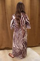 Brown Zebra Print Midi Shirt Dress — back view.