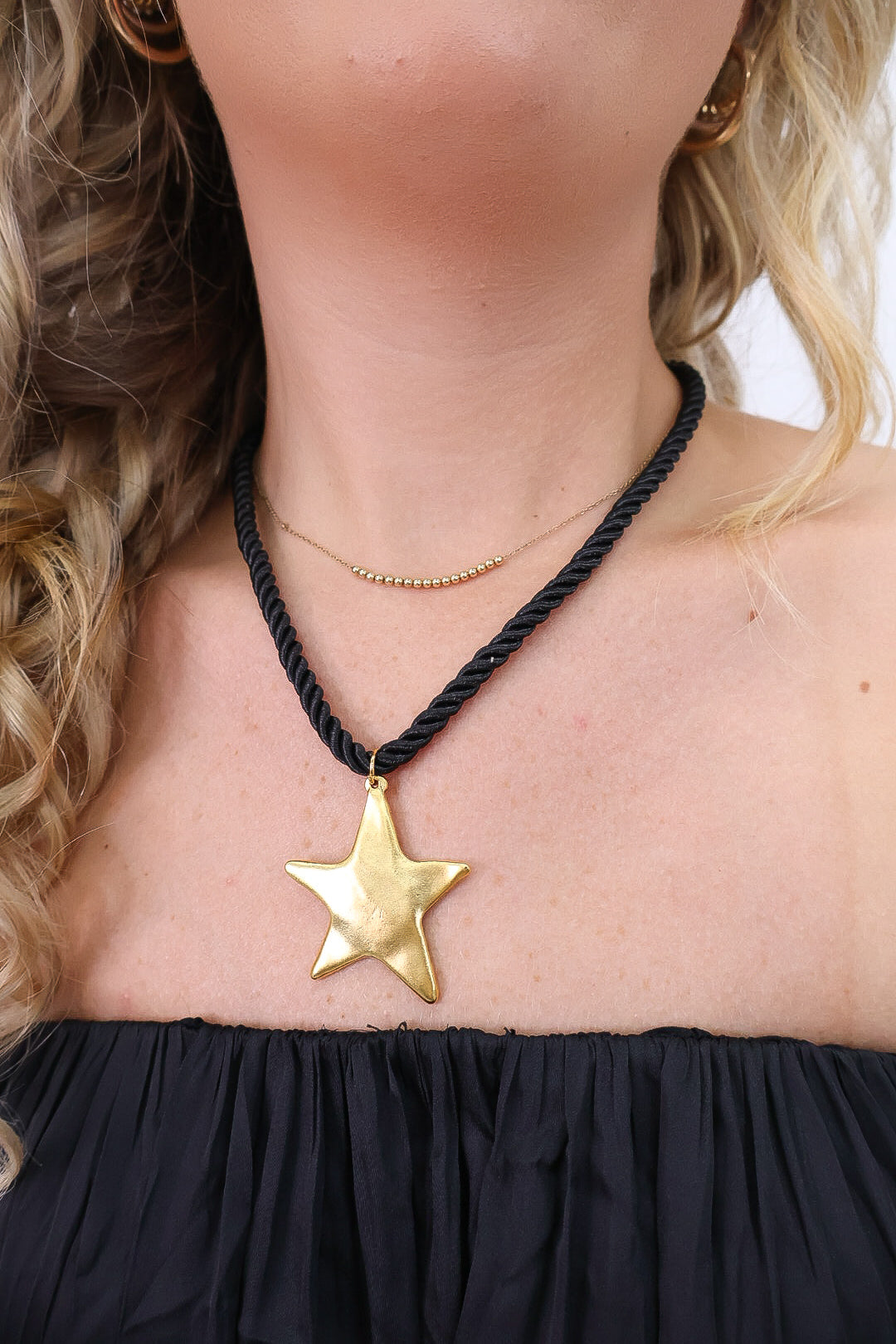 Gold Star Pendant Rope Necklace