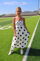 Black and White Polka Dot Smocked Midi Dress