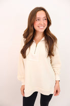 Cream Waffle Half Zip Pullover