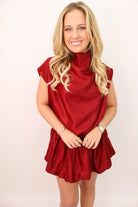 Shimmer Balloon Top + Skirt Set - Burgundy