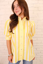 Yellow Striped Puff Sleeve Top