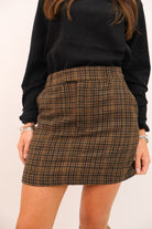 Brown Plaid Mini Skirt