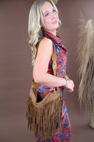 Brown suede fringe crossbody bag