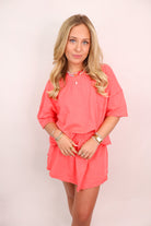 Casual Slub Cotton Skort Set - Coral