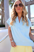 V-Neck Boxy Pullover Top - Light Blue