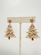 Rhinestone Christmas Tree Earrings — Gold