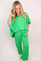 Casual Ribbed Pants Set - Apple Green