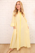 Yellow Gingham Button Front Maxi Dress