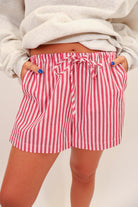 Red Striped Drawstring Twill Shorts