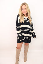 Striped V-Neck Sweater Dress