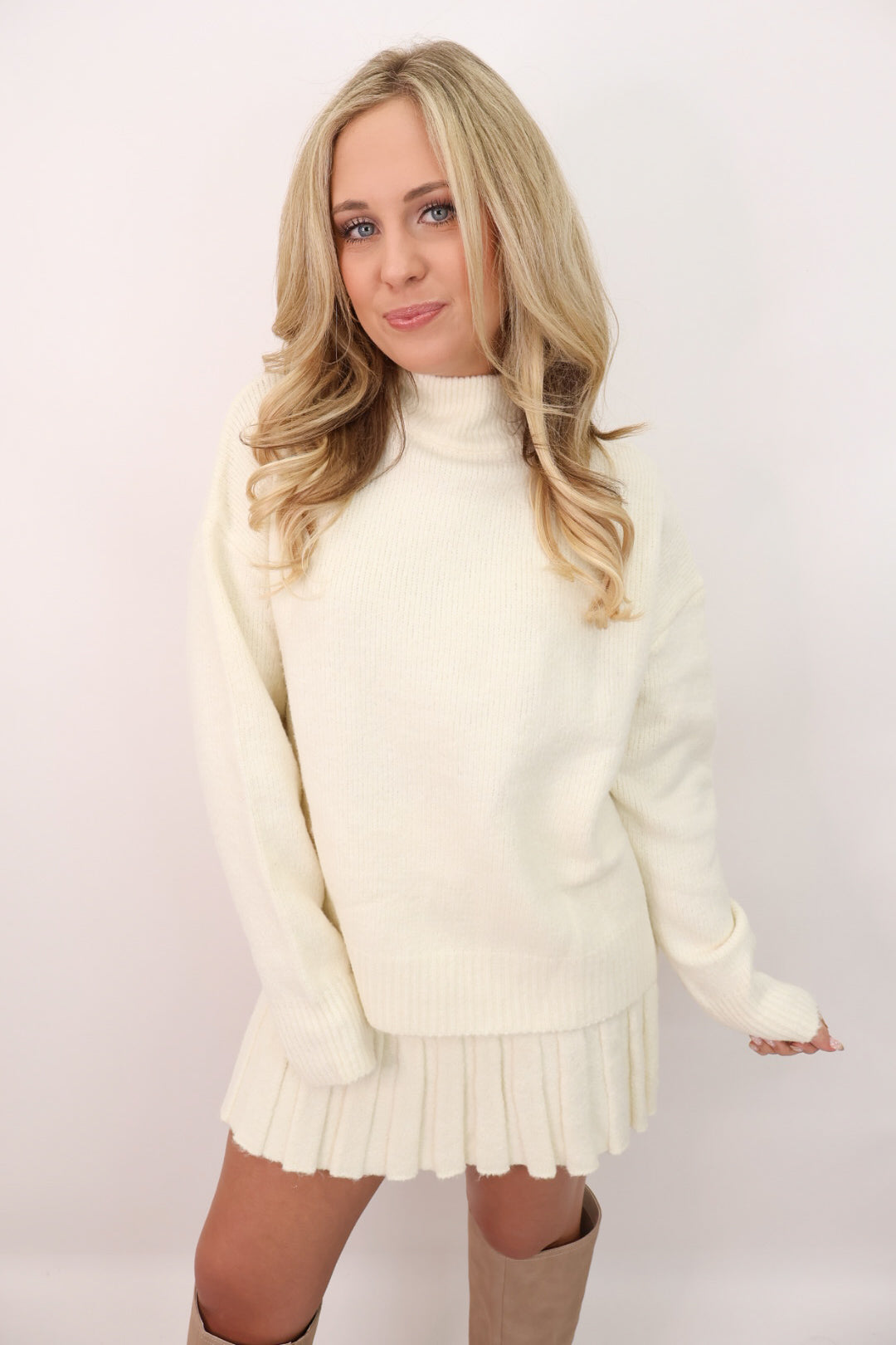 Cozy Sweater + Mini Skirt Set - Cream