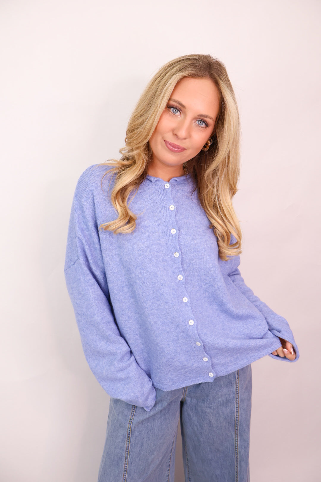 Everyday Button-Front Cardigan - Dusty Blue