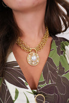 Gold Pearl Medallion Pendant Necklace