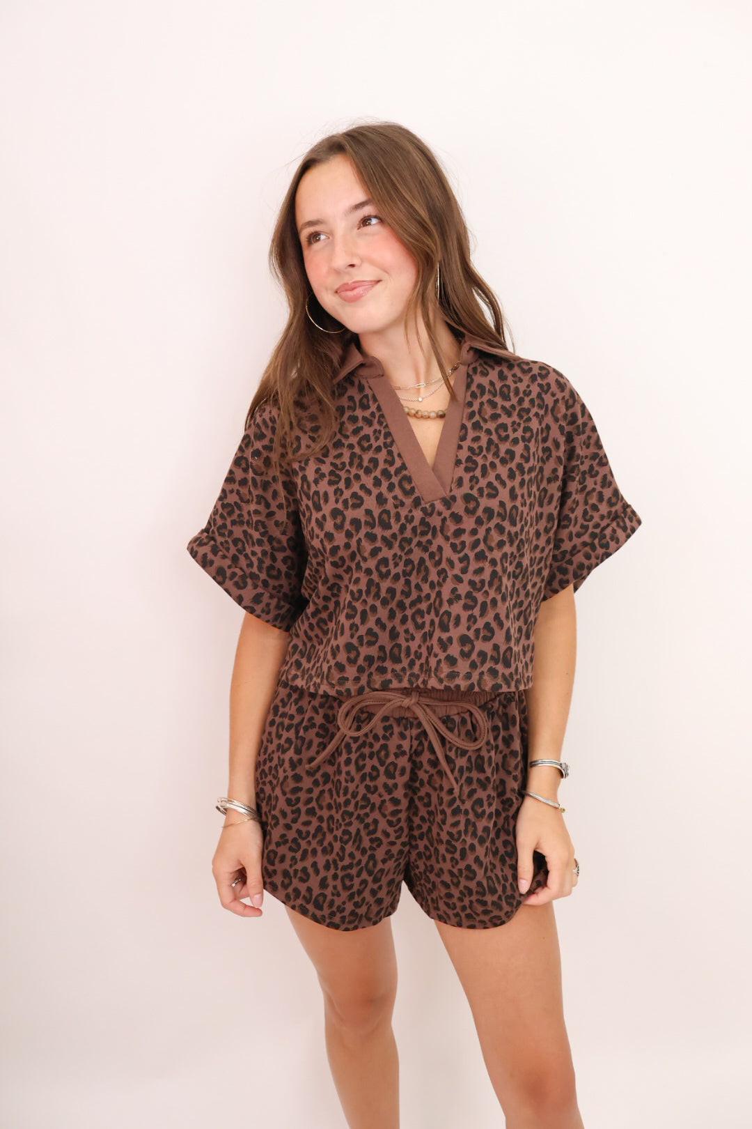 Causal Leopard Shorts Set